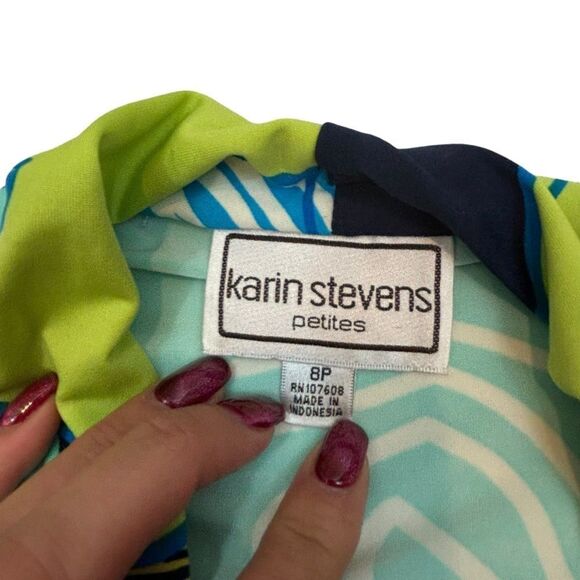 Ladies Karin Stevens Petites Bold Print‎ Tie Waist Dress Size 8 Petite - Picture 2 of 11